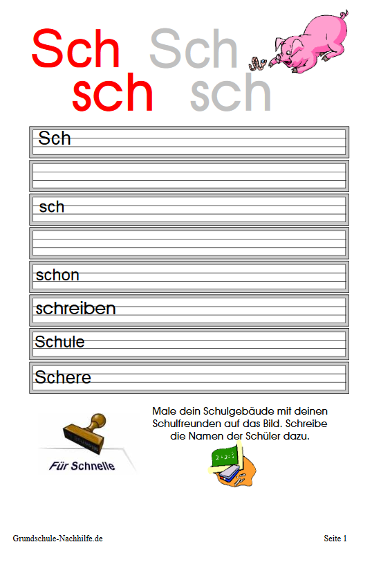 Arbeitsblatt Nachhilfe Deutsch Klasse 1 Buchstaben Sch, sch